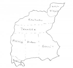 A map of the Southern States of America at the time of the Peace of Houston