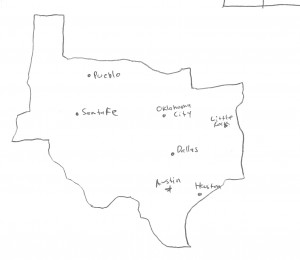 A map of Texas at the time of the Peace of Houston